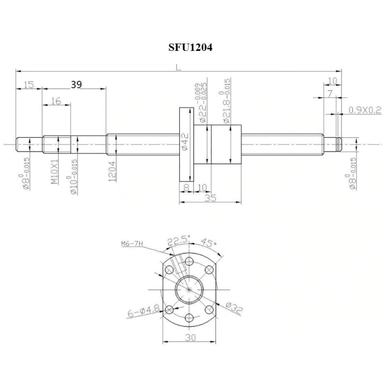 ШВП SFU1204 с гайкой и обработкой концов под BK-BF (FK-FF) (250 мм)