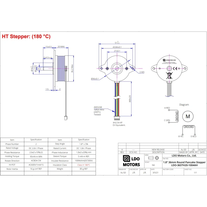 Шаговый двигатель LDO-36STH20-1004AH