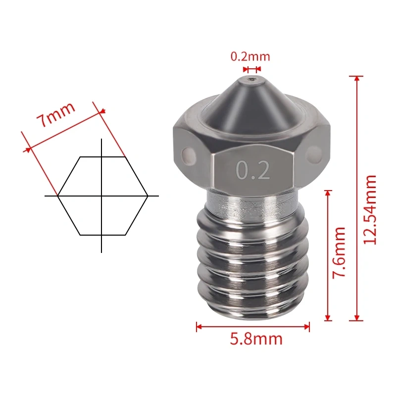 Сопло E3D V6 закаленное стальное Kingroon (0.2 мм)